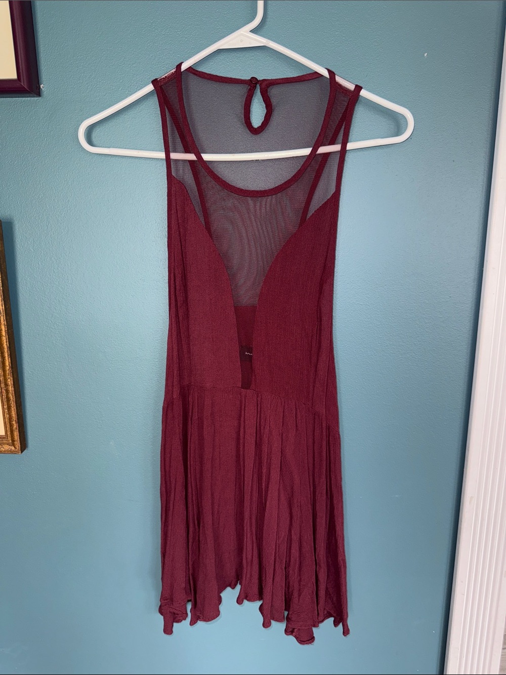 Mustard Seed Burgundy Mesh-Back Tank Dress